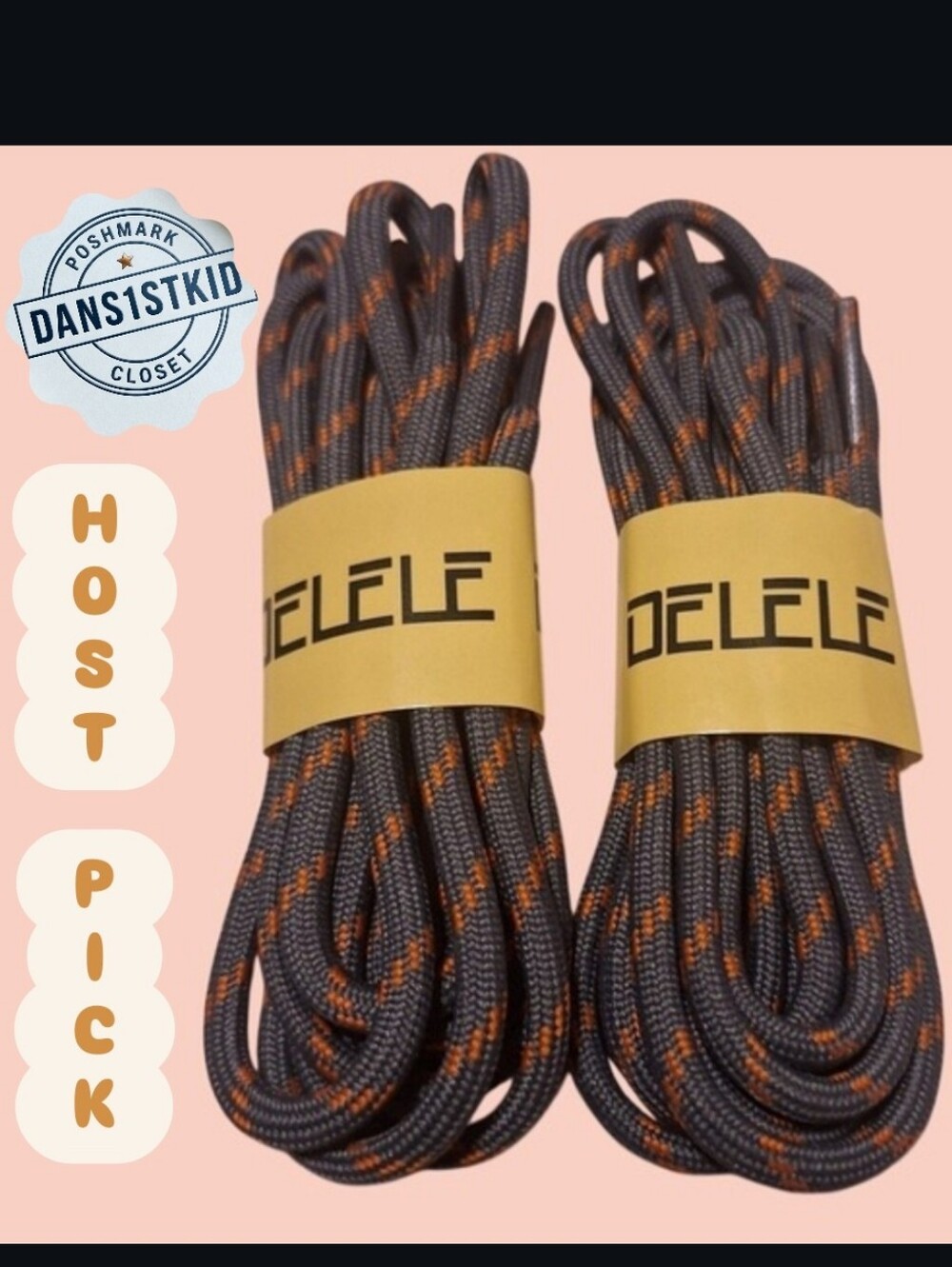 Delele 2 Pairs Heavy Duty Round Boot Laces 4.5mm Grey Orange Dotted